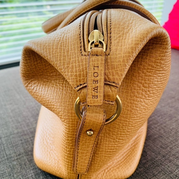 LOEWE Logo Embossed Leather Genuine Handbag Boston Bag Mini Tote - Picture 4 of 6